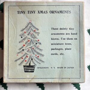 Vintage Shackman N.Y. Hand blown Glass Tiny Tiny Teal Red Ornaments Original Box